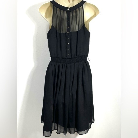 White House Black Market Black Dress with Gold buttons on back - Picture 2 of 7